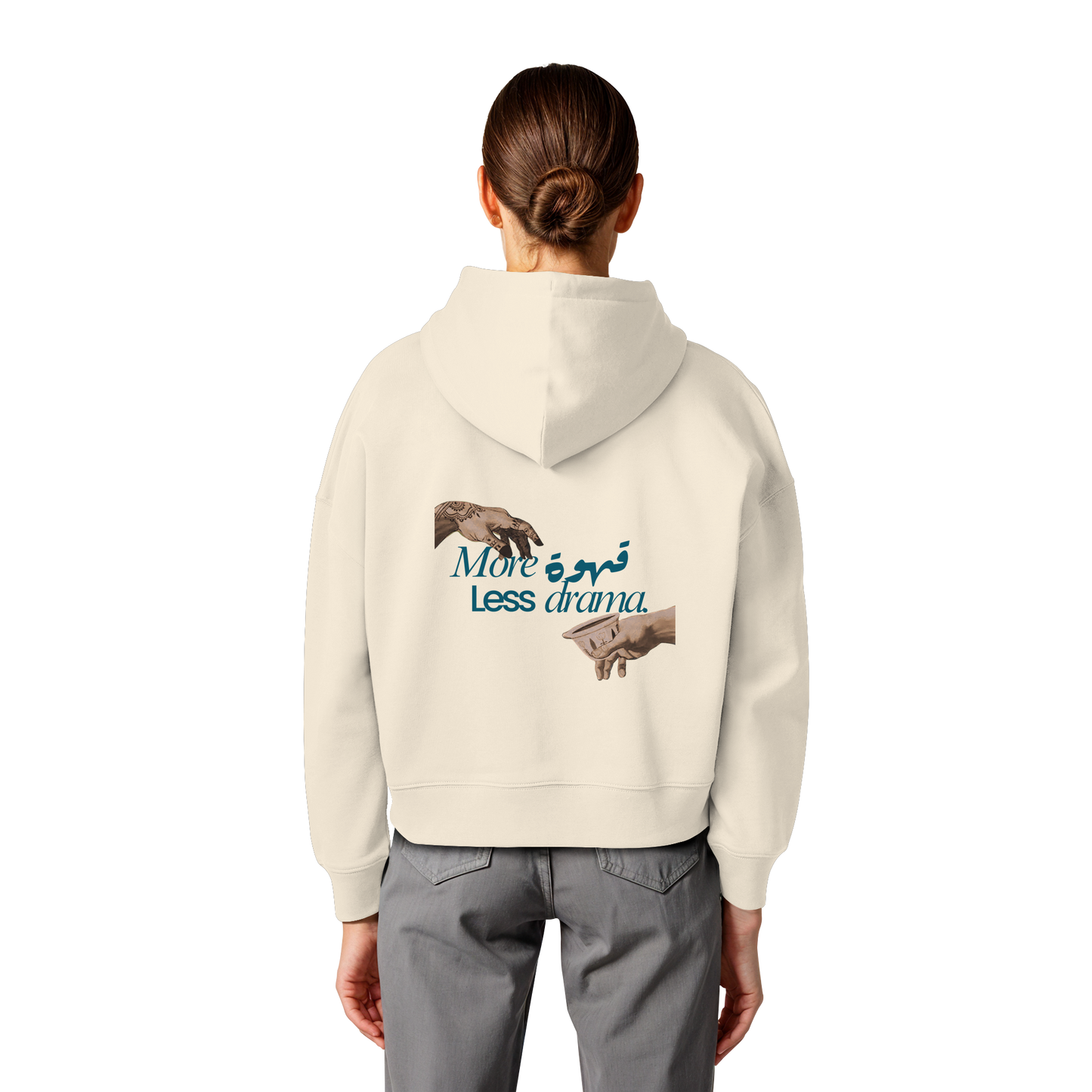 Hoodie "more qahwa less drama" - Womens Organic Boxcut Hoodie